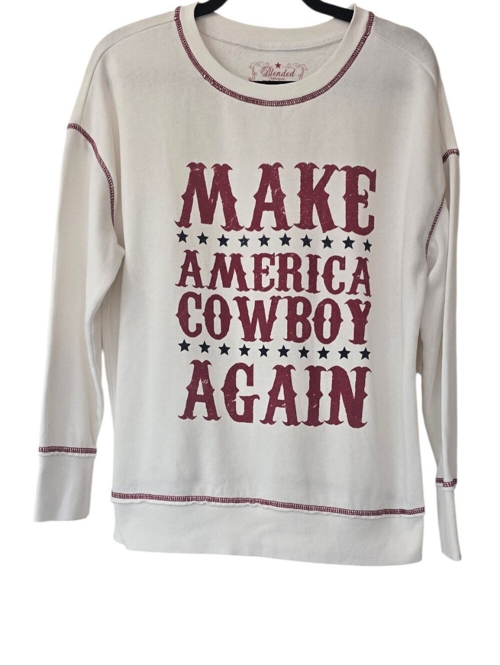 Blendes Apparel Cream 'Make America Cowboy Again' Graphic Sweatshirt Size S